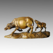 Sculpture en bronze animal Mère-Fils Décoration bovine Statue en laiton Tpal-016